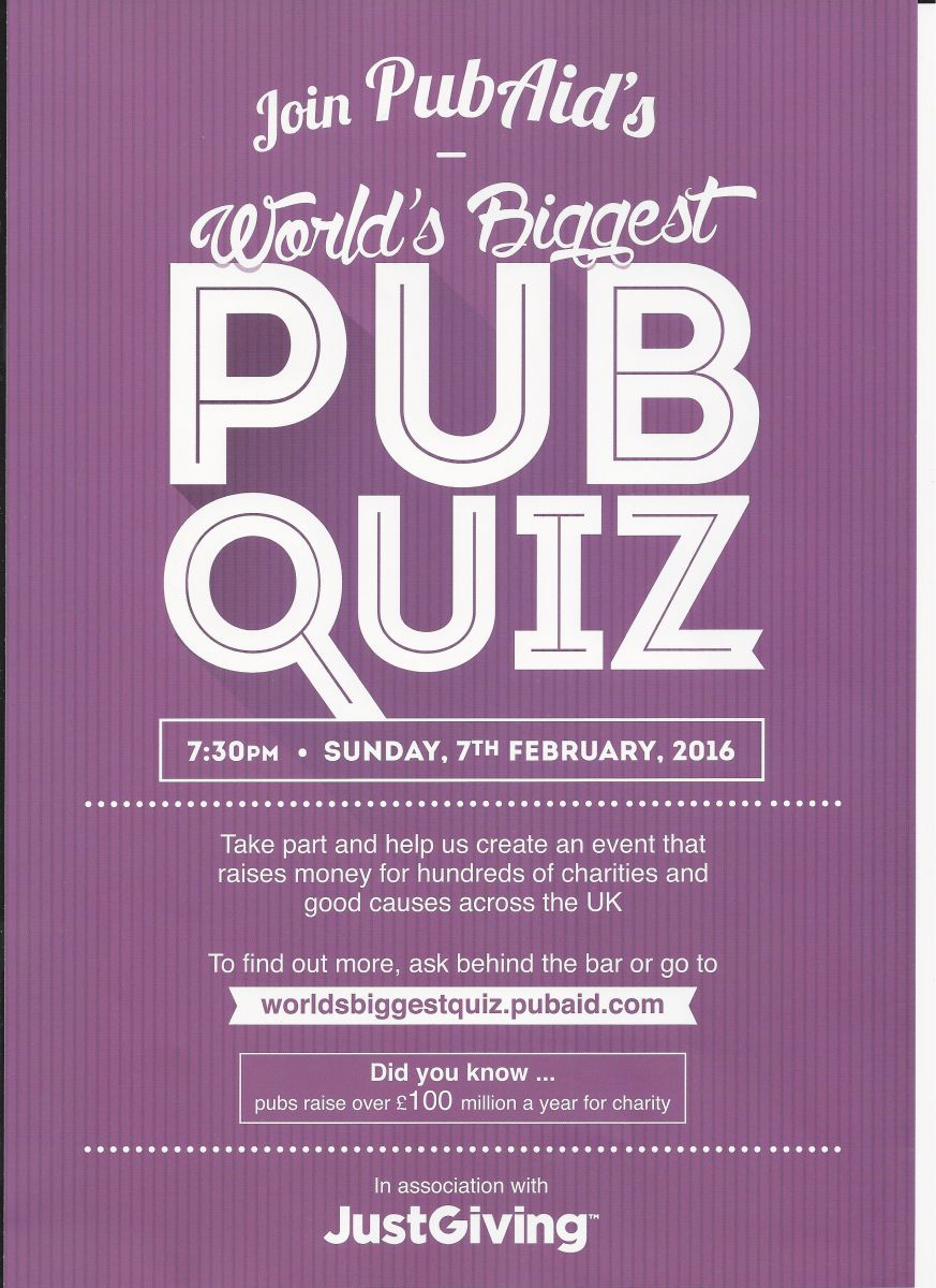 PubAids World's Biggest QuizThe Anchor, Thornbury, BristolSunday 07 Feb 2016
